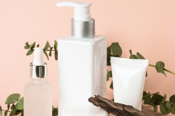 Skincare product with natural leaves and tree bark